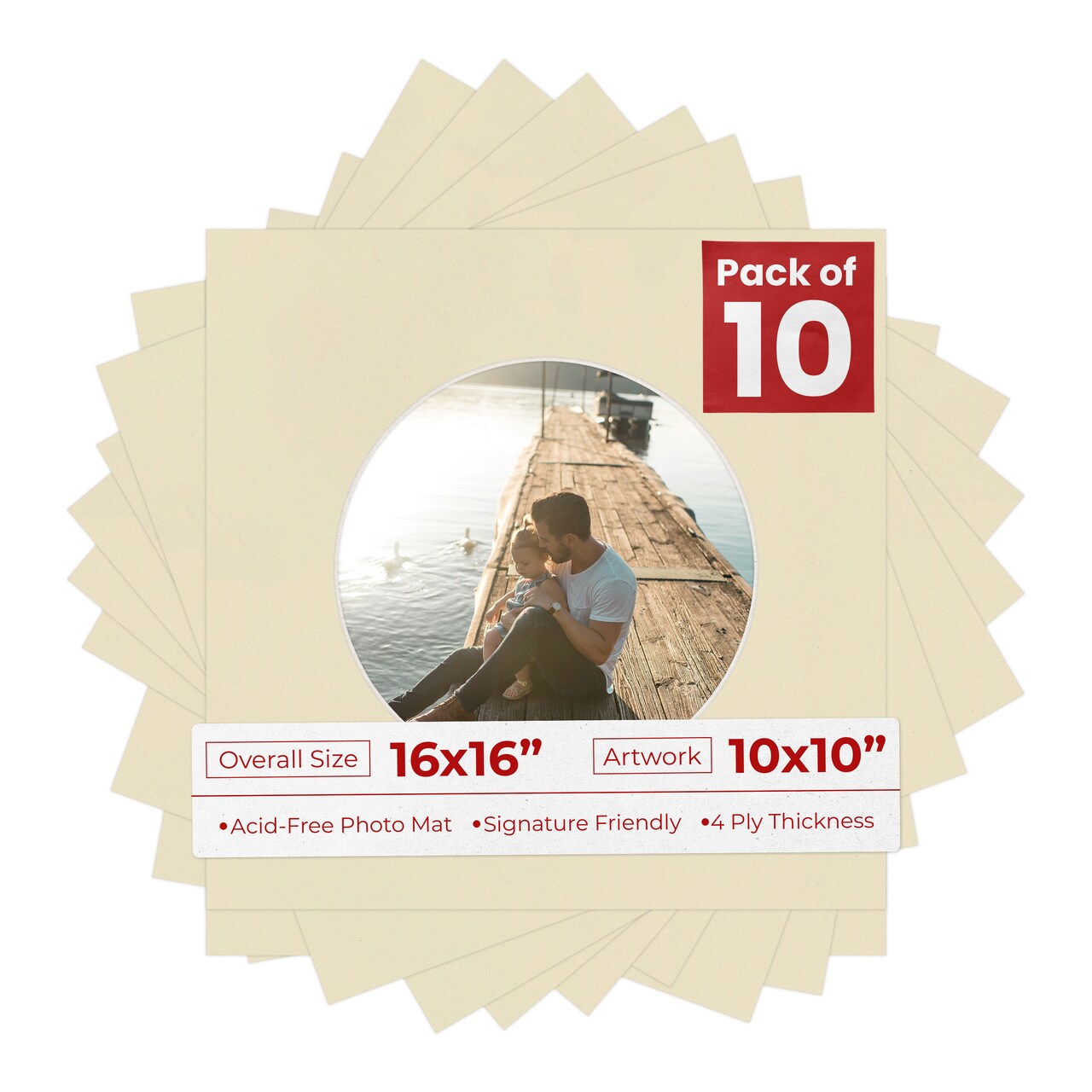 Plume Beige Mat Board for 16x16 Frames - Circle Opening for 10x10 Photos